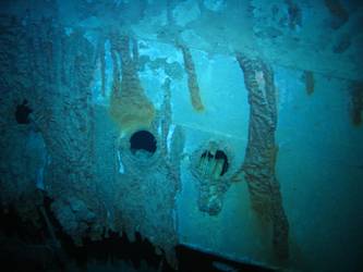 Scuttles visible on inverted port bow section